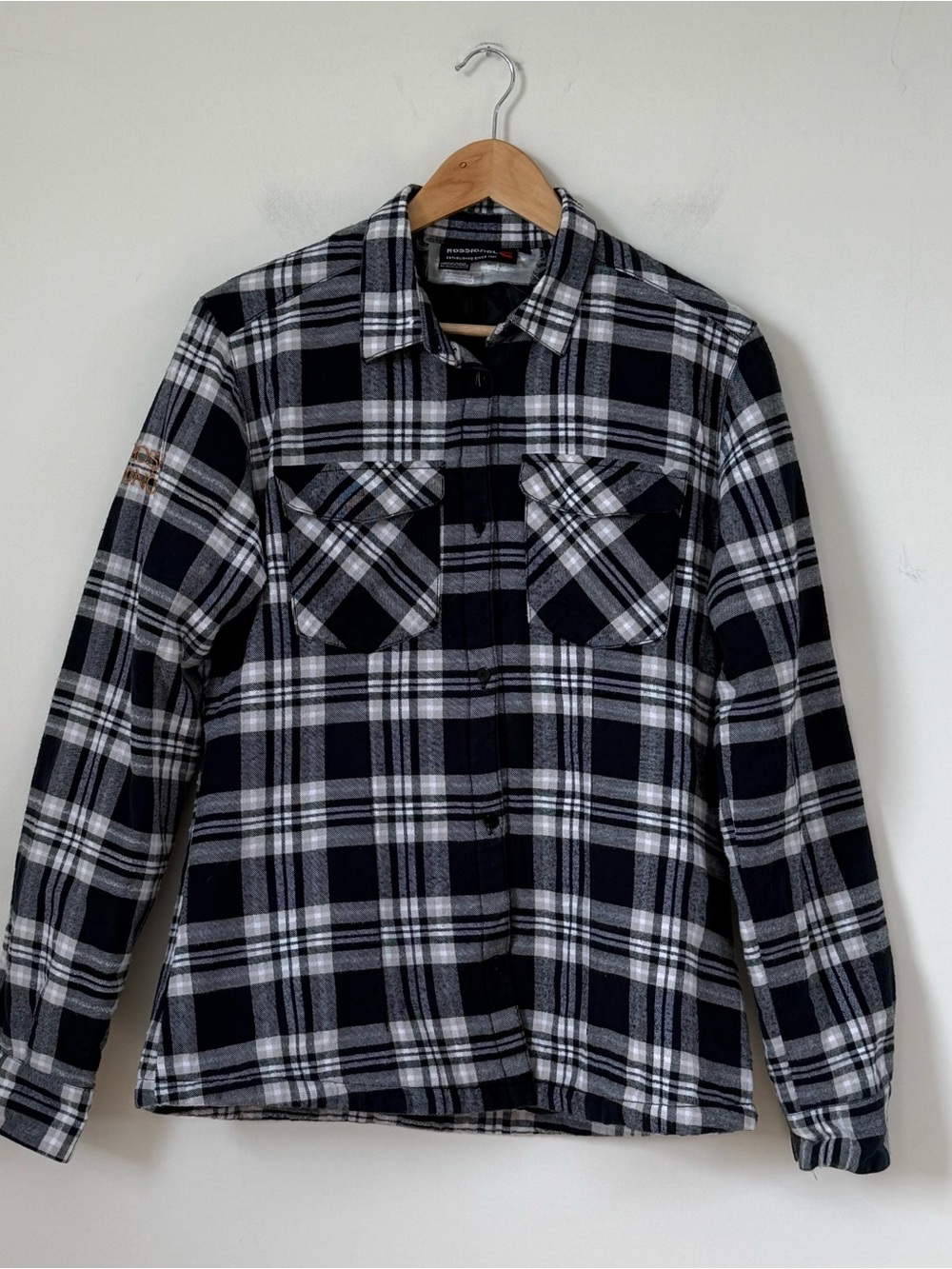 Rossignol Flannel Quilted Cabincore Shacket Black & White Plaid  Women’s XL